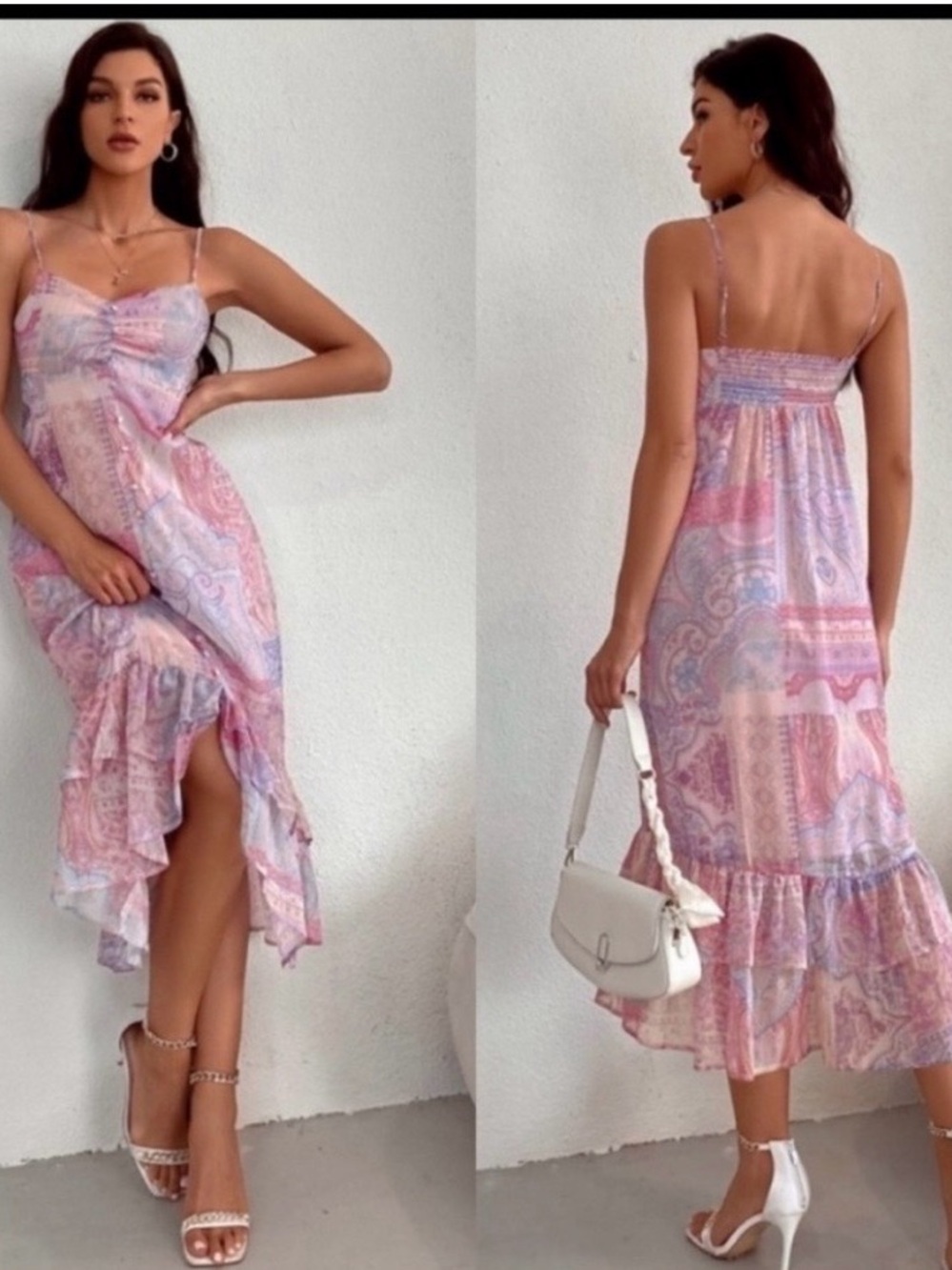 Zara Pink Lavender Paisley High-Low Midi Dress